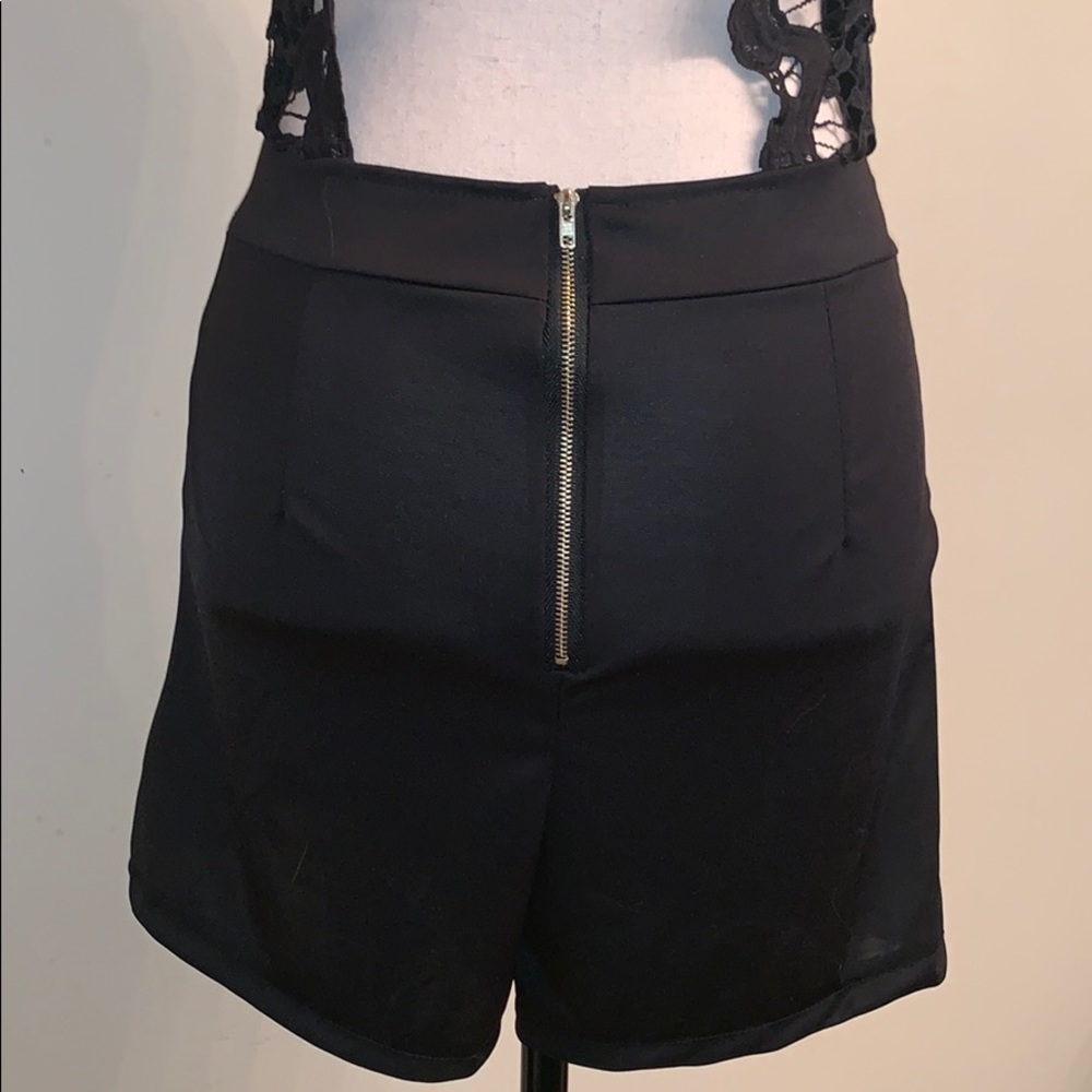 Black Stretch Lace Front Lined Backless Romper - Picture 8 of 8